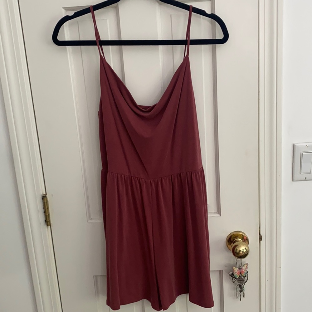 Spaghetti Strap Cowl Neck Romper in Dusty Rose